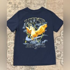 Youth Nike Navy Tee with Yellow Pegasus and Silver Swoosh